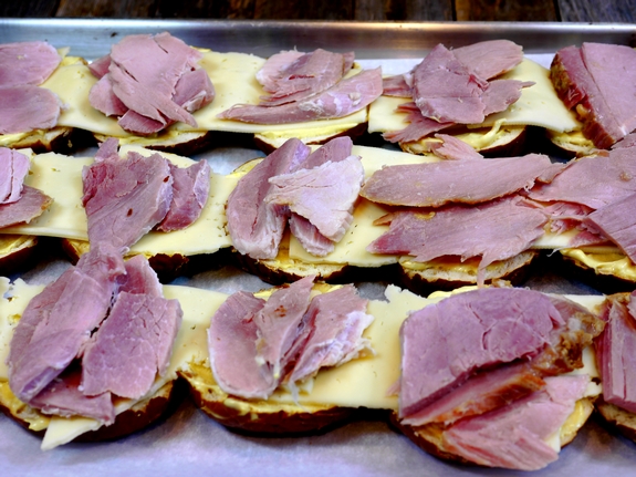 Ham and Havarti Sliders cheese open face