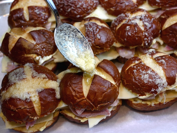 Ham and Havarti Sliders cheese parm and butter