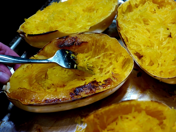 Sinfully Decadent Spaghetti Squash Bake strands