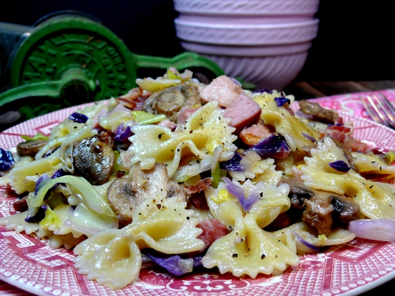 Skillet Bowtie Bacon Cabbage Leftover Ham Pasta Dish