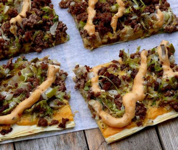 Cheeseburger Fillo Squares with Copycat Big Mac Sauce view