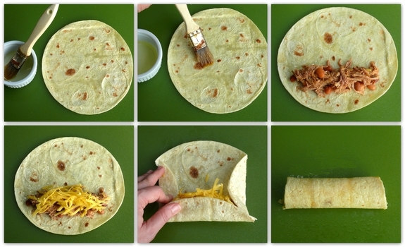 Oven Baked Pulled Pork Flautas wrapping instruction