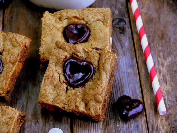 Bleeding Heart Chocolate Chip Bars squares
