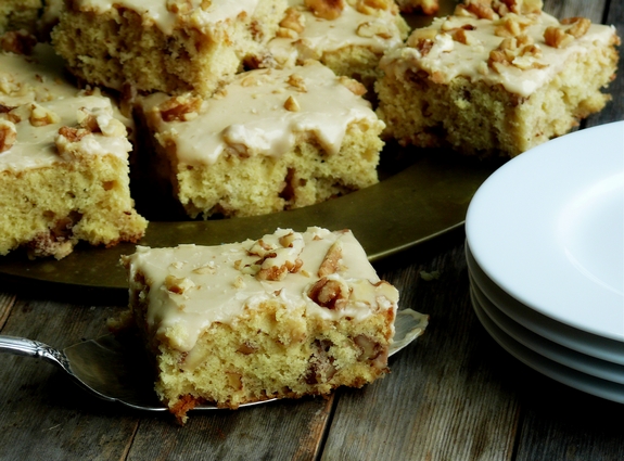 ButtermilkWalnut Snack Cake with Praline Frosting