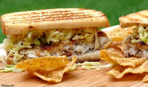 Butter Almond Crusted fish sandwich.