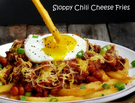 Weeknight Sloppy Chili Cheese Fries perfect for dipping