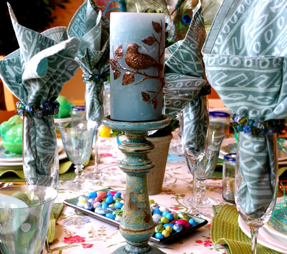 Easter Table Setting Pier 1 Bird Candle and holder