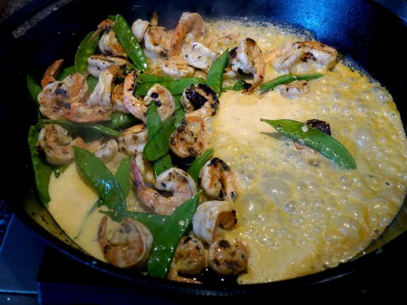 Coconut Milk Lemongrass Shrimp in the cast iron skillet