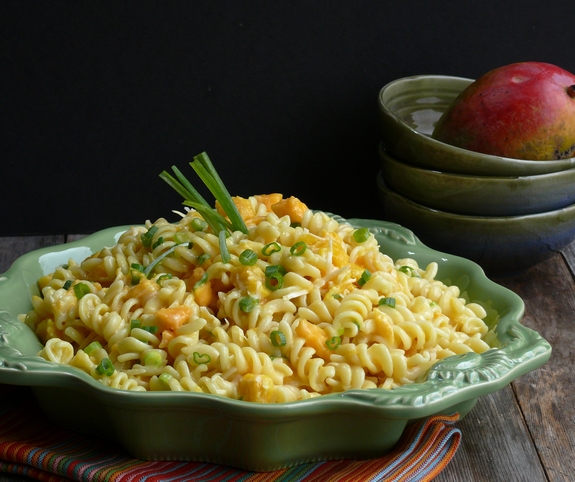 Mango and Papaya Pasta Salad with Creamy Lime Vinaigrette