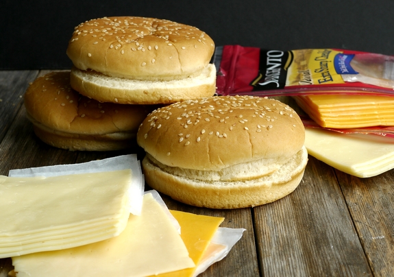 Double Kraut Double Cheese Burgers buns and cheese