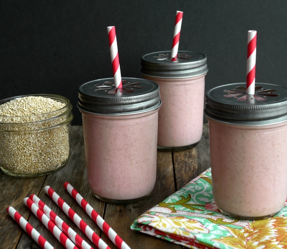 Strawberry Banana Quinoa Smoothie full of protein