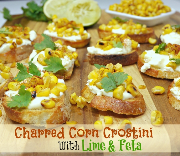 Charred Corn Crostini with Feta and Lime