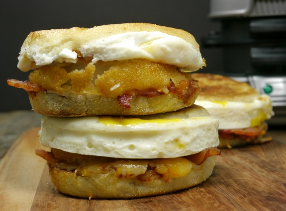 BBQ Bacon Onion Egg and Cheese Breakfast Sandwich ready in five minutes