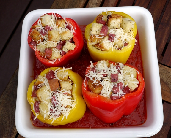 Stuffed Bell Pepper oni before baking