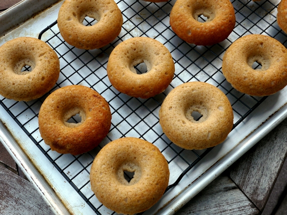 Apple Pie Spiced Doughnuts with Sour Cream Icing before the icing