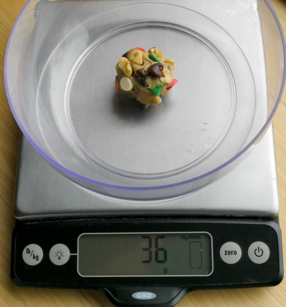 Festive Chocolate Cherry Chip Cookies from Noble Pig with OXO scale