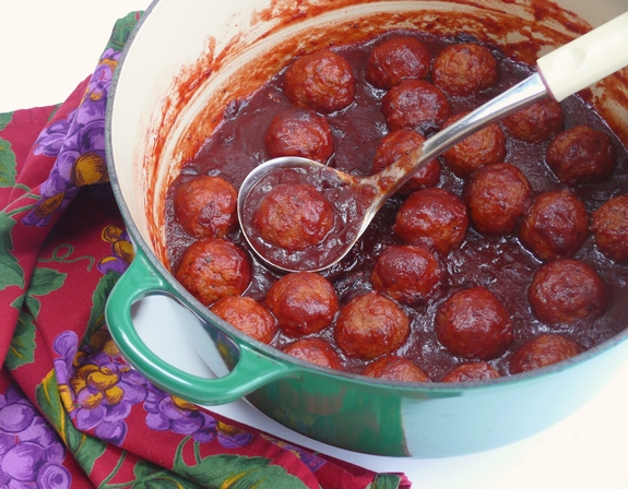 Kicked Up Cocktail Meatballs in the pan