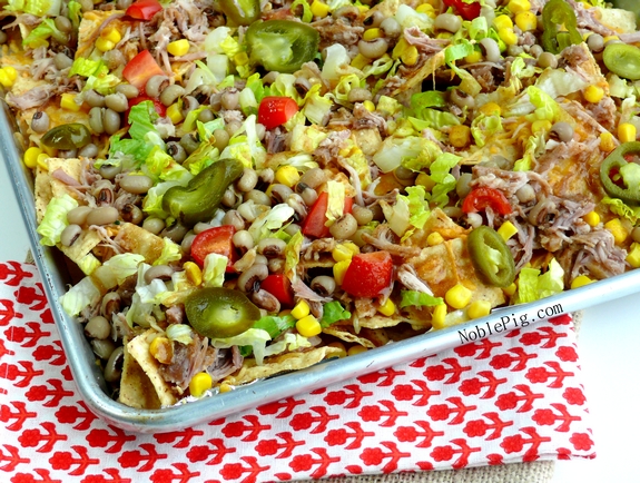 Lucky and Loaded Pulled Pork Black Eyed Peas Nachos for New Years