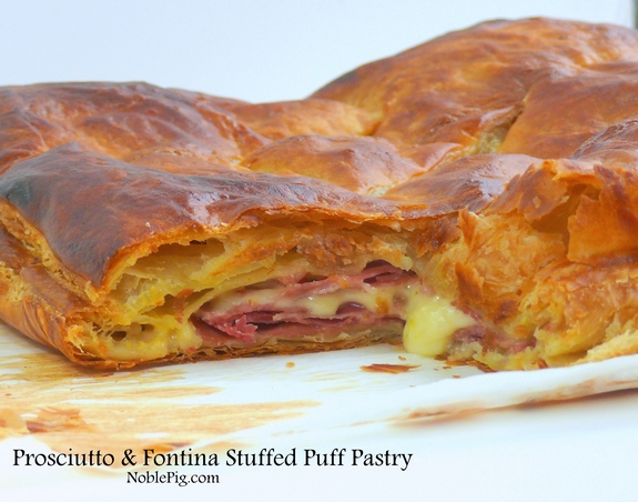Prosciutto Fontina Stuffed Puff Pastry cheesy