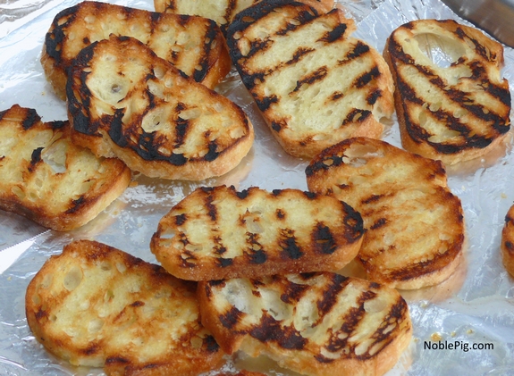 Smokey Cheese and Pancetta Crostini grilled bread