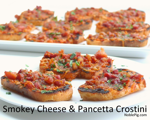 Smokey Cheese and Pancetta Crostini