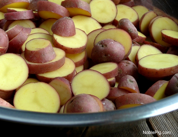 Cheesy Crushed Rosemary Potato Coins sliced red potatoes