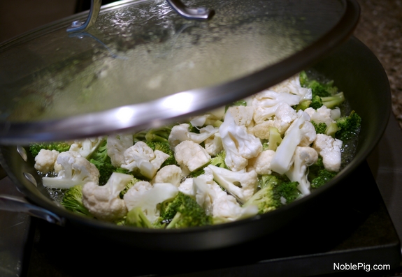 Noble Pig Broccoli Bacon and Cheese Pie steam veggies