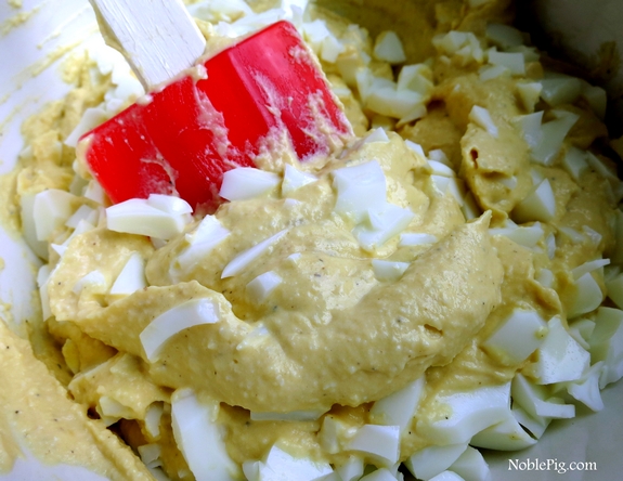 Noble Pig Deviled Egg Spread mixing