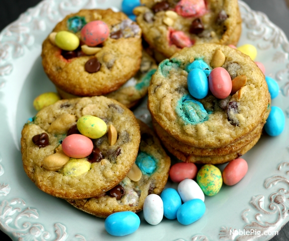 Noble Pig Easter Trail Mix Cookies a plateful