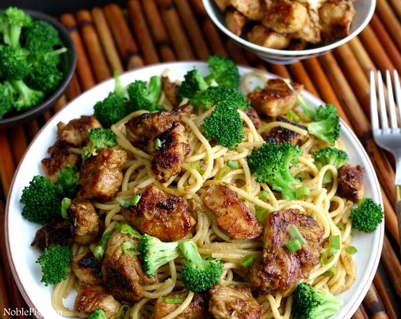 Noble Pig Sticky Asian Chicken Spaghetti