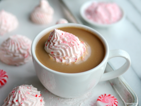 Peppermint Bark Hot Chocolate with Frozen Peppermint Whipped Cream 