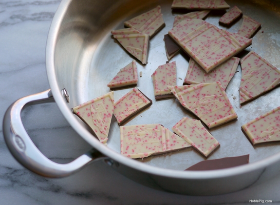 Peppermint Bark Hot Chocolate with Frozen Peppermint Whipped Cream Noble Pig skillet