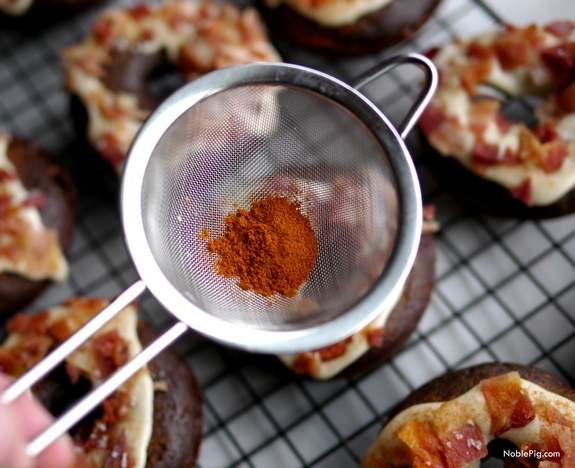 Chocolate Guinness Doughnuts with Bourbon Creme Glaze and Bacon 4