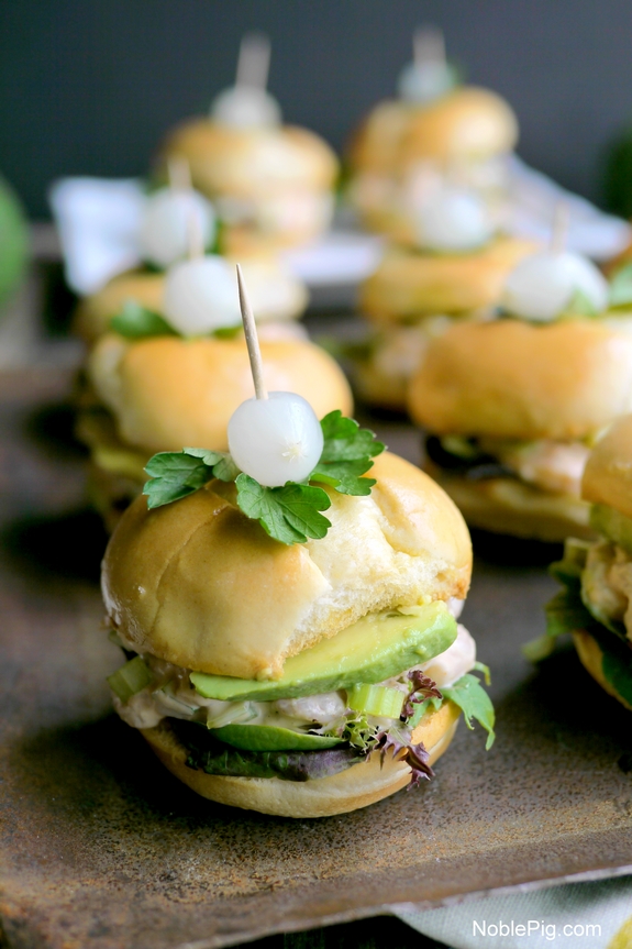California Avocado and Bay Shrimp Sliders with Spicy Mayo 