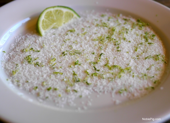 Coconut Lime Frozen Margaritas dipped in lime and salt