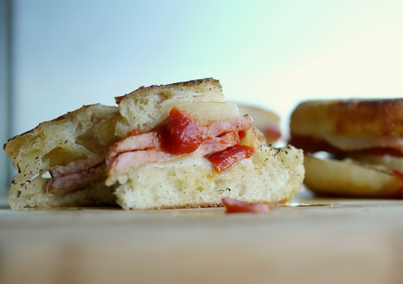 Hawaiian Pizza Grilled Cheese Sandwich take a bite