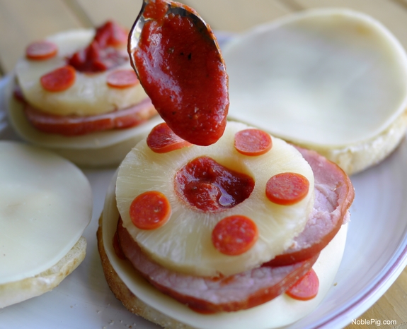 Hawaiian Pizza Grilled Cheese Sandwich with Pizza Sauce