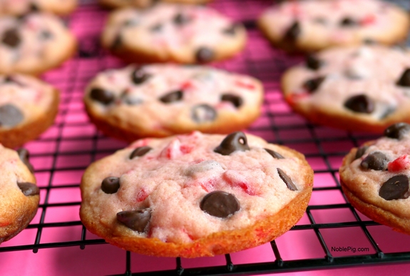 Soft Baked Maraschino Cherry Chocolate Chip Cookies perfectly pink