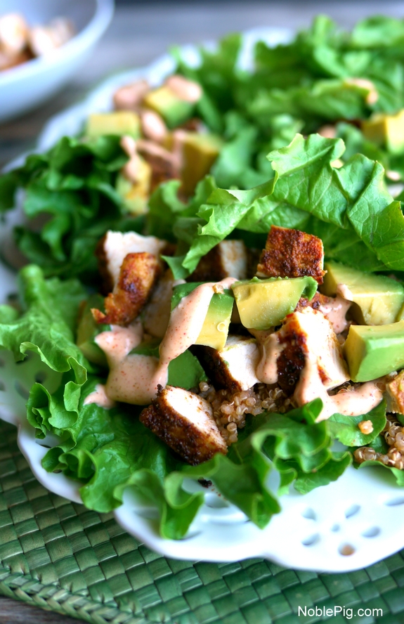 Southwest Chicken Avocado and Quinoa Lettuce Wraps what a meal