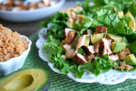 Southwest Chicken Avocado and Quinoa Lettuce Wraps
