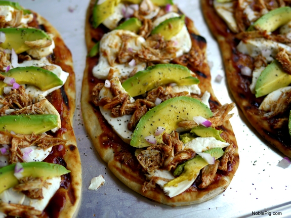 Grilled Avocado Barbecue Chicken Naan Pizza fresh avocado