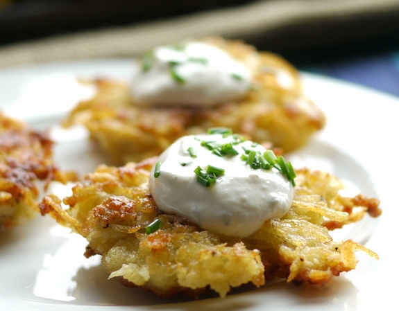Panko Crusted Latkes with sour cream