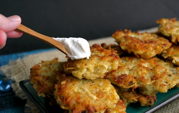 Panko Latkes with Horseradish Sour Cream
