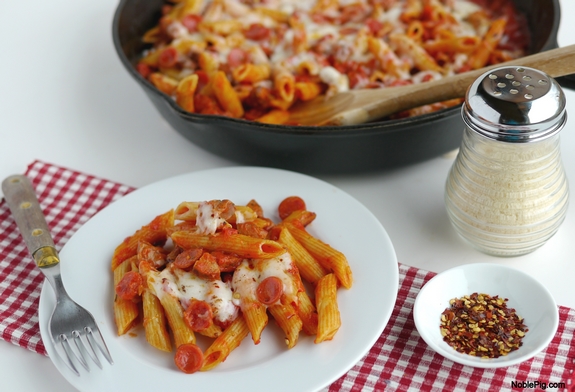 Pepperoni Sausage Skillet Bake is so easy to make for a weeknight dinner with the family