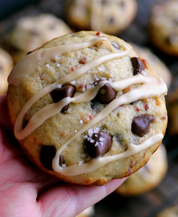 Bacon Banana Cookies with Peanut Butter Glaze and Sea Salt