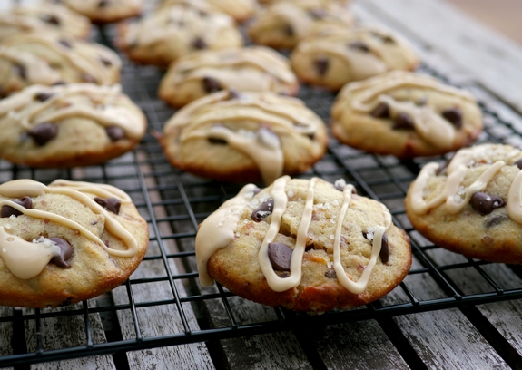 Bacon Banana Cookies with Peanut Butter Glaze on top