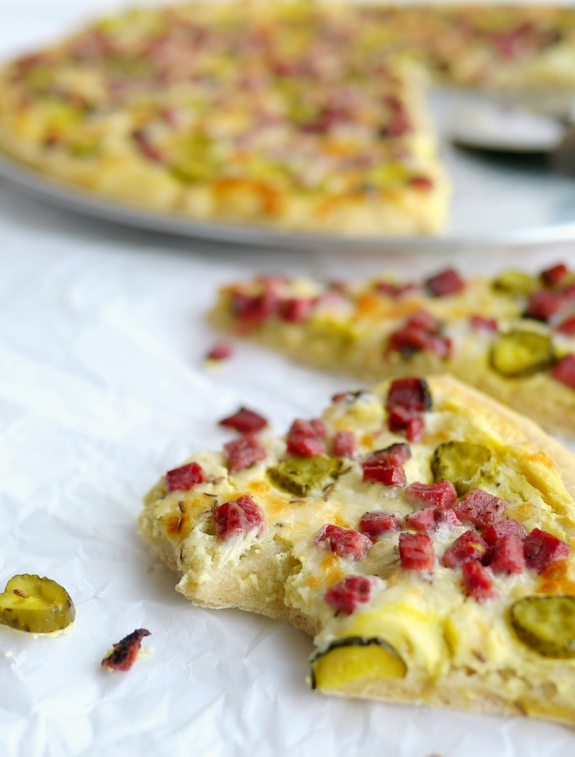 Dill Pickle and Hot Pastrami Deli Pizza one slice is not enough
