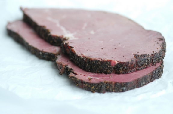Dill Pickle and Hot Pastrami Deli Pizza sliced pastrami