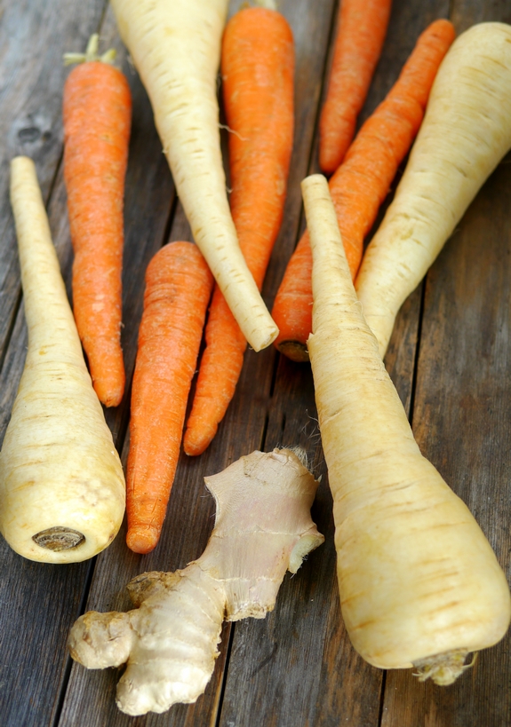 Carrot Parsnip Ginger Lime Soup raw vegetables