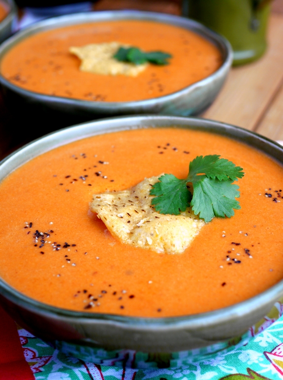 Two bowls of Creamy Tomato Chipotle Soup 